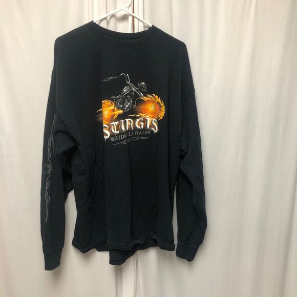 Sturgis Motorcycle Long Sleeve Shirt Mens Size XXL Black Cotton Skulls Flames - Picture 1 of 9